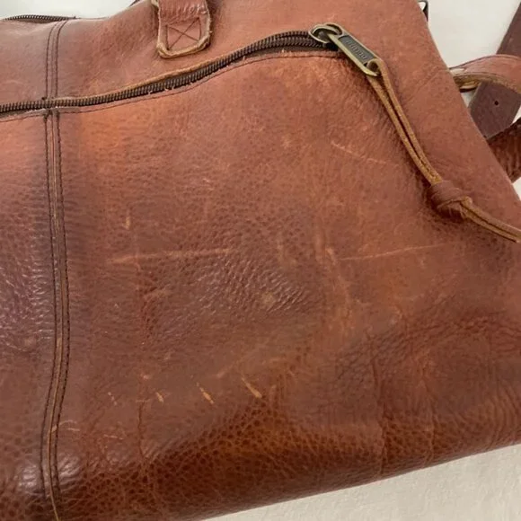 Duluth Trading Brown Leather Messenger Bag & Dust Bag Adjustable Shoulder Strap